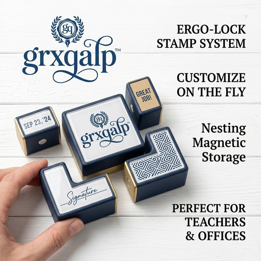 grxqalp™ Ergo-Lock Magnetic Modular Stamp System – Premium Customizable Impression Set for Teachers, Offices & Home Organization