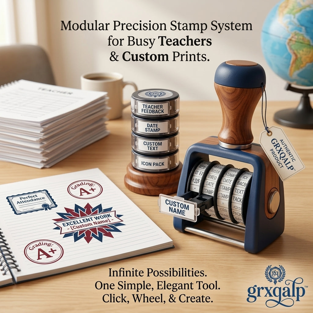 grxqalp™ Modular Teacher Stamp System – All-in-One Customizable Grading & Date Stamper – Ergonomic Classroom Essential for Educators