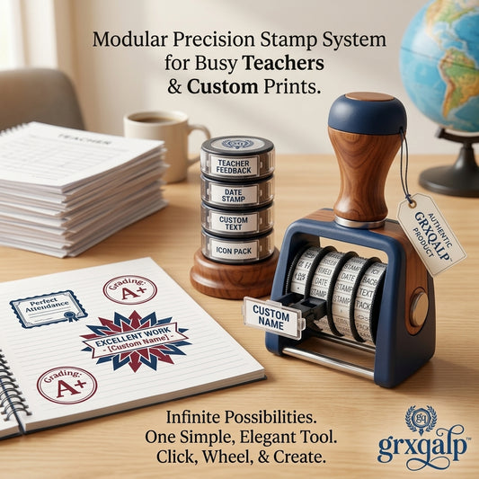 grxqalp™ Modular Teacher Stamp System – All-in-One Customizable Grading & Date Stamper – Ergonomic Classroom Essential for Educators